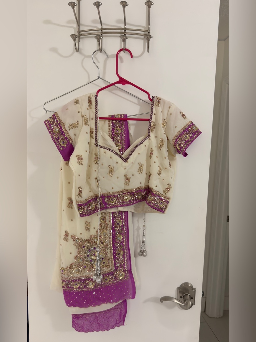 Purple and Cream Sari